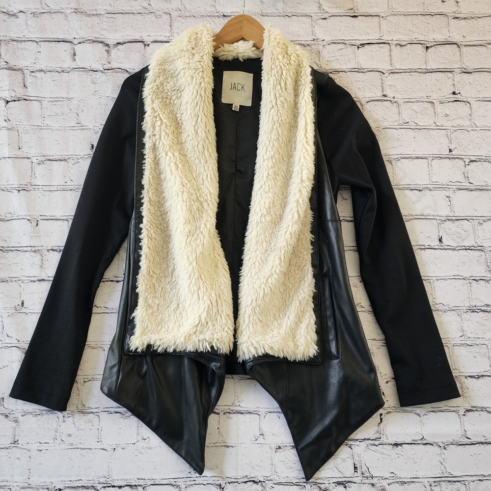Jack Faux Leather Shearling Waterfall Jacket Black XS JE32416